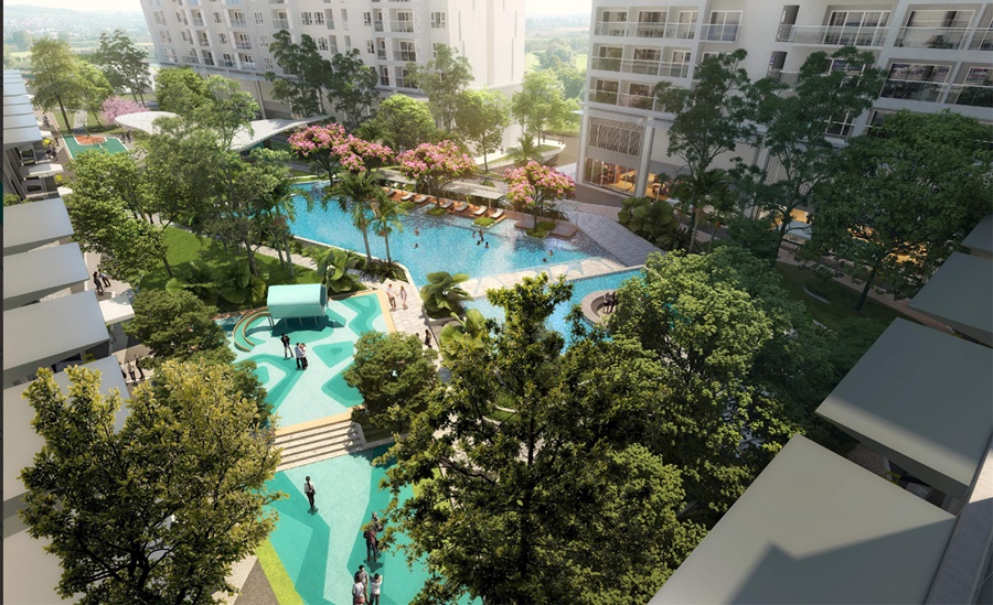 Khu hồ bơi theo tiêu chuẩn resort 5 sao trong lòng khu căn hộ Lavita Thuan An. 