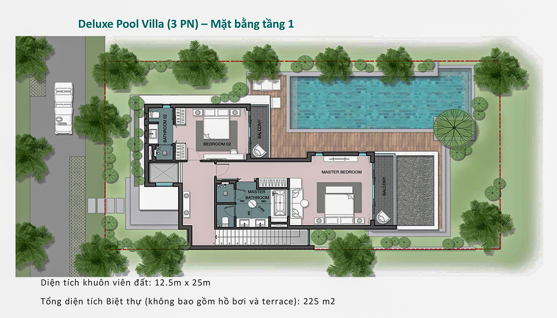 Mặt bằng tầng 1 biệt thự Deluxe Pool Villa 3PN