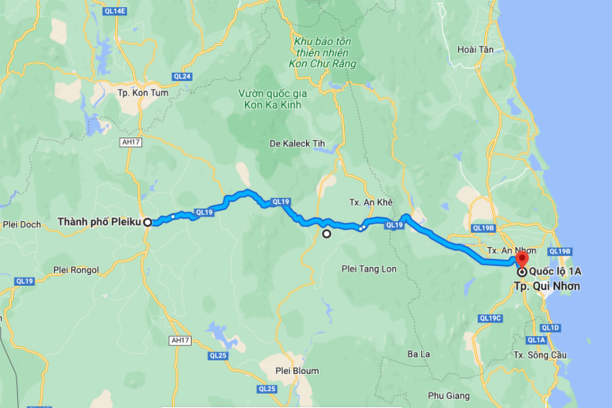 Hướng tuyến dự kiến của cao tốc Quy Nhơn - Pleiku